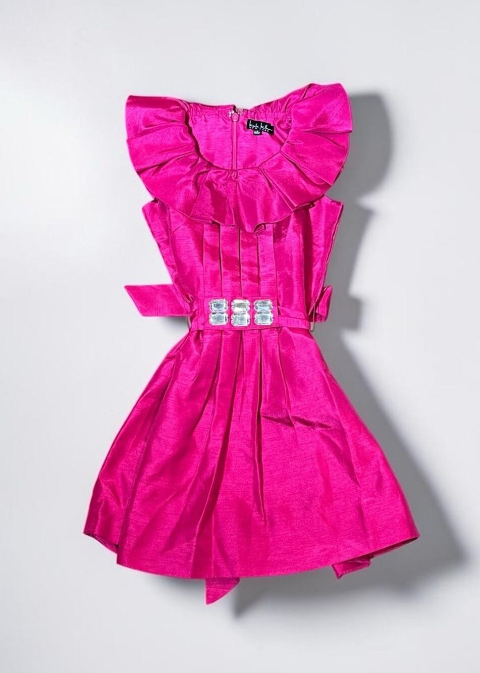 Nicole Miller New York Girls Fuchsia Pink Ruffle Neck Holiday Party Dress Size 7